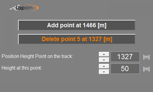 Printscreen of the LapSim GUI showing the two button to add or delete a height point