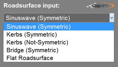 Printscreen of the LapSim GUI showing the options for the road input which can be selected
