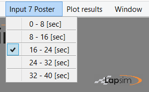 Printscreen of the LapSim GUI showing where the several input areas of the 7 poster can be selected